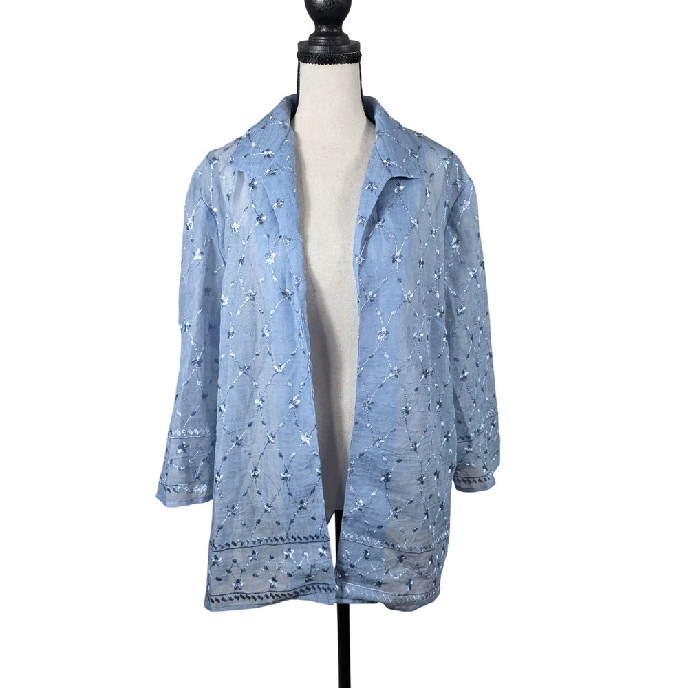 VTG R&M Richards Jacket Blue Sheer Embroidered Floral Formal 16 Evening Dressy